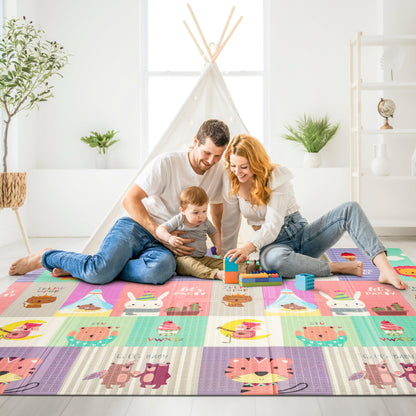 Sorbus Foldable Baby Play Mat, Kids Foam Mats for Floor with Travel Bag - Waterproof Foldable Play Mats for Babies, Infants, Toddlers, and Kids Playtime & Tummy Time 78x70x0.4 (Safari Party)