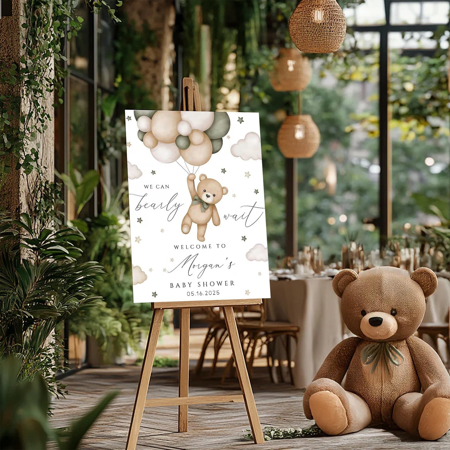 Personalized We Can Bearly Wait Baby Shower Welcome Sign, Welcome to Baby Shower Sign - Teddy Bear & Balloon Theme Décor #5