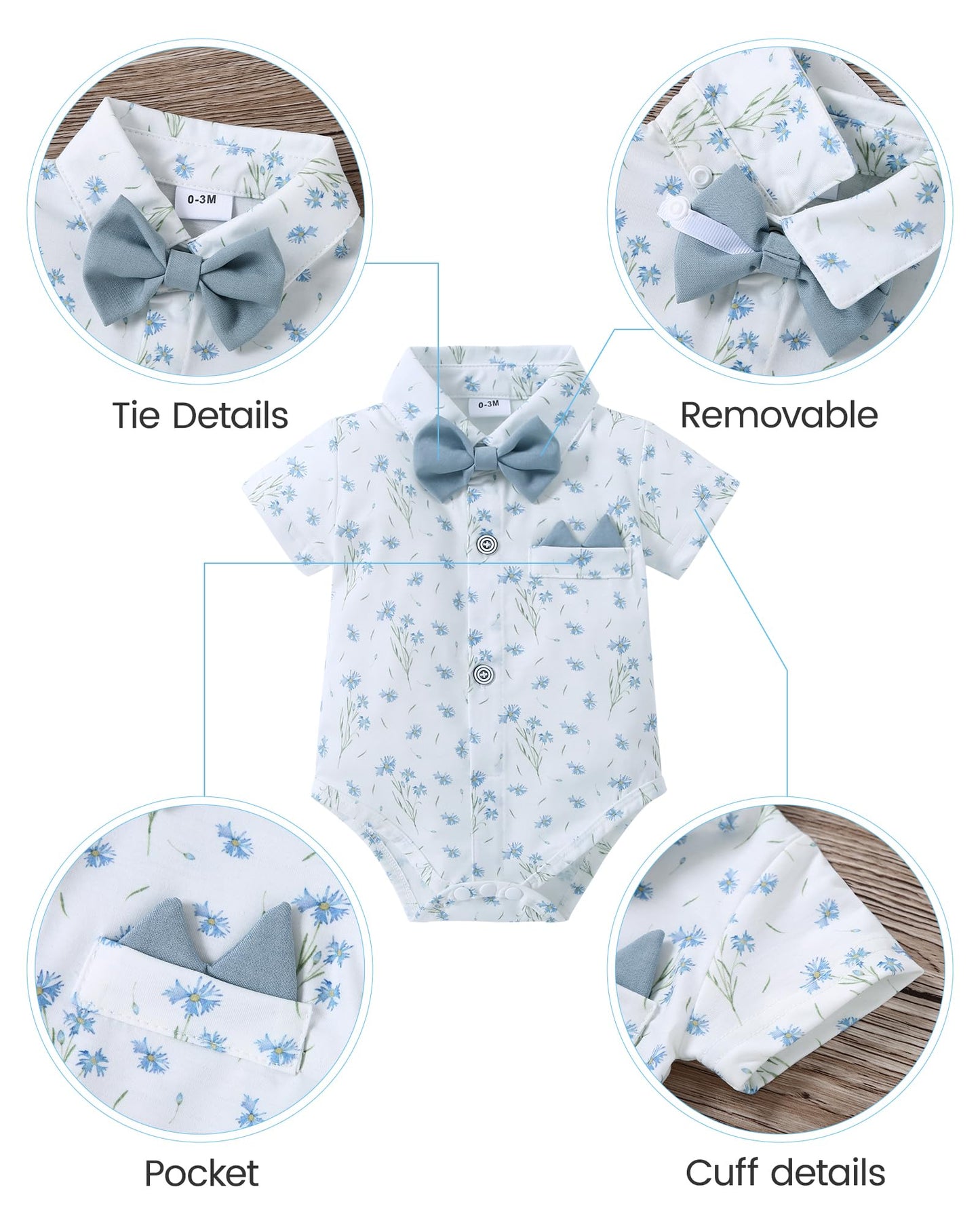 YALLET Baby Boy Clothes Suit Newborn Infant Gentleman Outfits, Formal Dress Shirt+Bowtie+Suspender Shorts Wedding Party Set