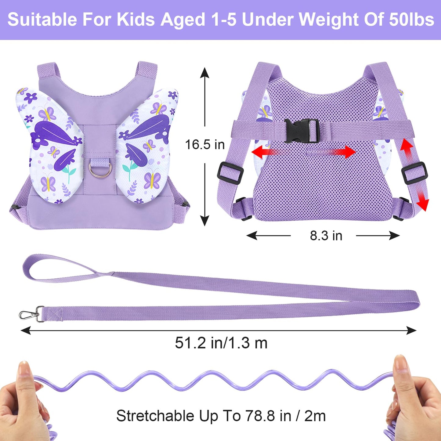 Accmor 3 in 1 Toddler Harness Leashes + Anti Lost Wrist Link, Kids Harness Children Leash for Girls, Child Anti Lost Leash Baby Cute Harness Belt Strap Hold Kids Close While Walking