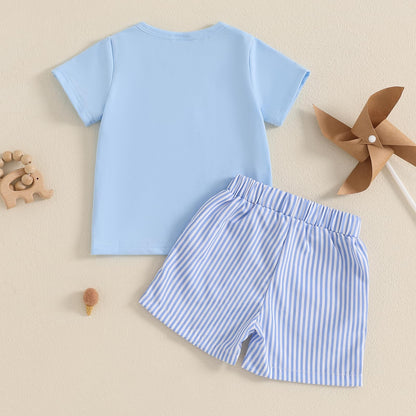 fhutpw Baby Toddler Boy Summer Clothes Embroidery Pattern Short Sleeve Tops & Casual Shorts 6 12 18 Months Outfits Sets
