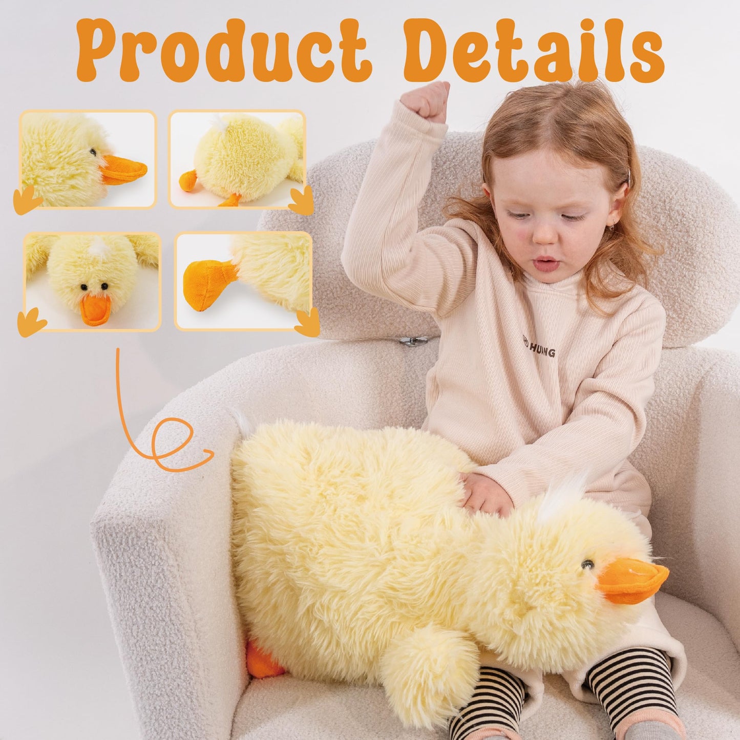 43" Giant Duck Stuffed Animals, Large Stuffed Duck Plush Toys, Big Plush Stuffed Animal, Soft Jumbo Stuffed Animals Gifts for Kids Adults on Birthday Children's Day Christmas or Any Festivals