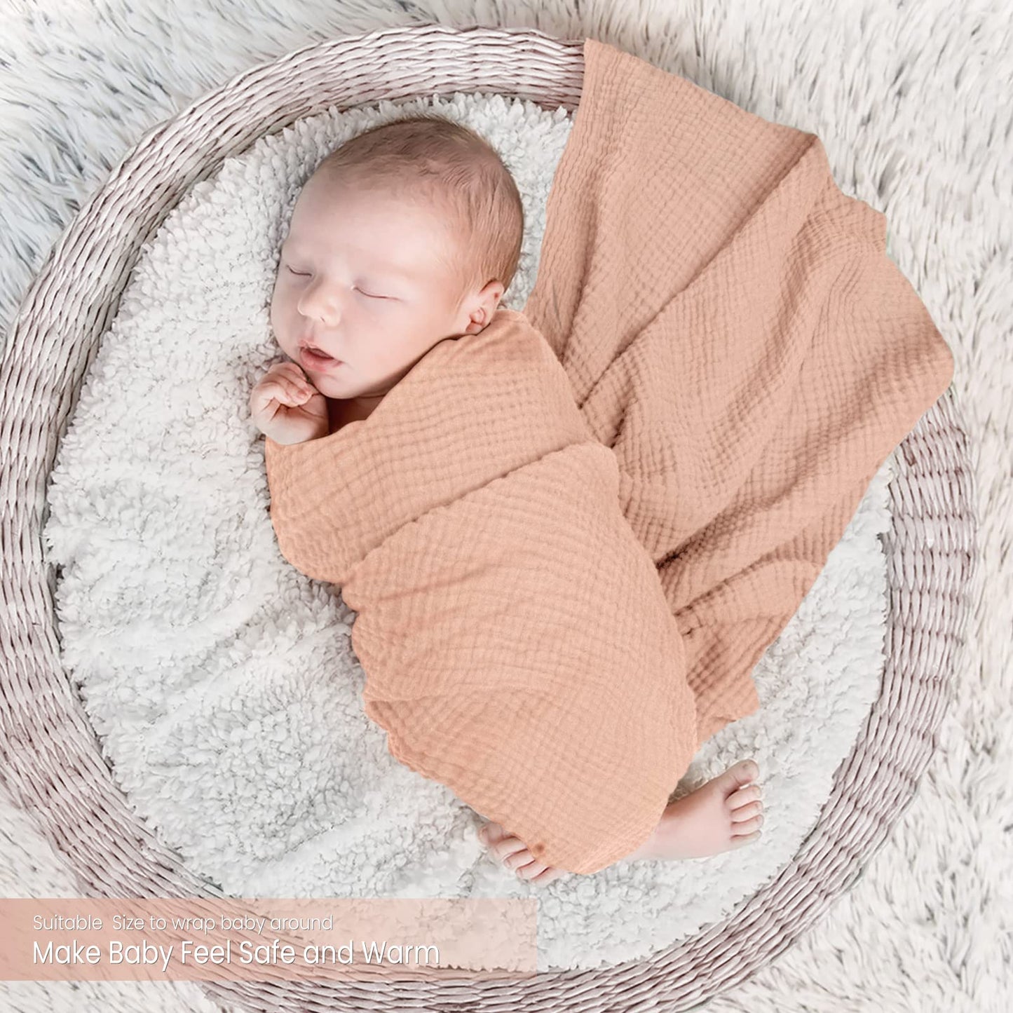 Swaddle Baby Blanket: Waffle Blanket with Satin Strim - Soft Breathable Toddler Blanket for Nursing Cover - Cotton Crib Blanket for Naptime（Cream）