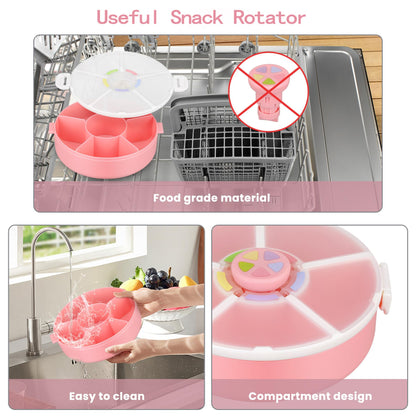 Kids Snack Rotator Container Reusable Snack Box with 5 Compartment Dispenser and Lid, Color Matching Opening Lid, BPA and PVC Free, for Toddlers, Babies, Home, School, Travel (1 Pack- Pink)