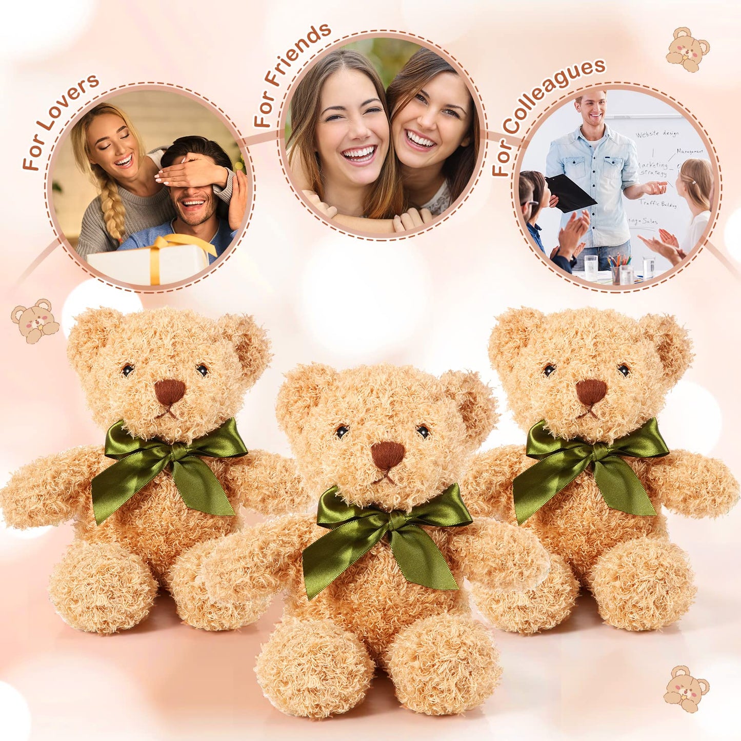HyDren 6 Pcs Bear Stuffed Animal Plush Toys Soft Plush Dolls Bear Sleeping and Playing Toys for Baby Shower Decoration Boy(Fuzzy Style,Brown)