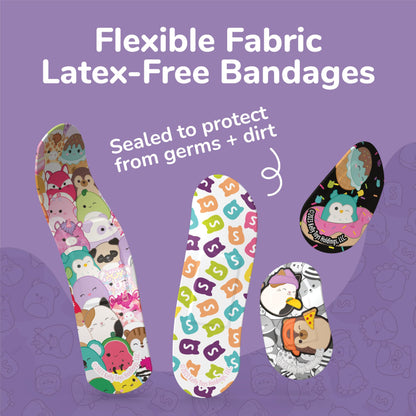 Squishmallow Bandage Kit, Cute Bandaids for Kids, Infants & Children, Latex-Free Bandages, Variety Pack of Assorted Bandages with Travel Size Tin Case, 100CT