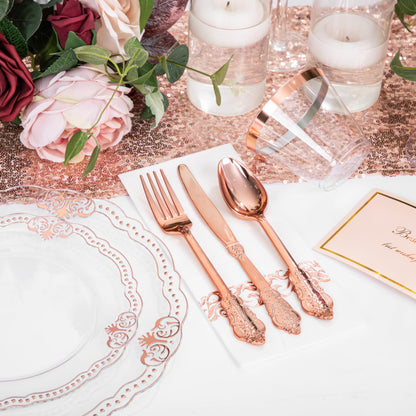 Ciaell 175 PCS White and Gold Plastic Plates - Fancy Gold Disposable Dinnerware Set with of 25 Dinner Plates, 25 Salad Plates, 25 Knives, 25 Forks, 25 Spoons, 25 Cups, 25 Napkins for Weddings Party