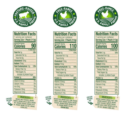 Sprout Organics Baby Food, Root Veg & Beef, Creamy Veg & Chicken, Plant-Based Chickpea Protein Pack, 8+ Months, 4 Oz Purees (Pack of 18)