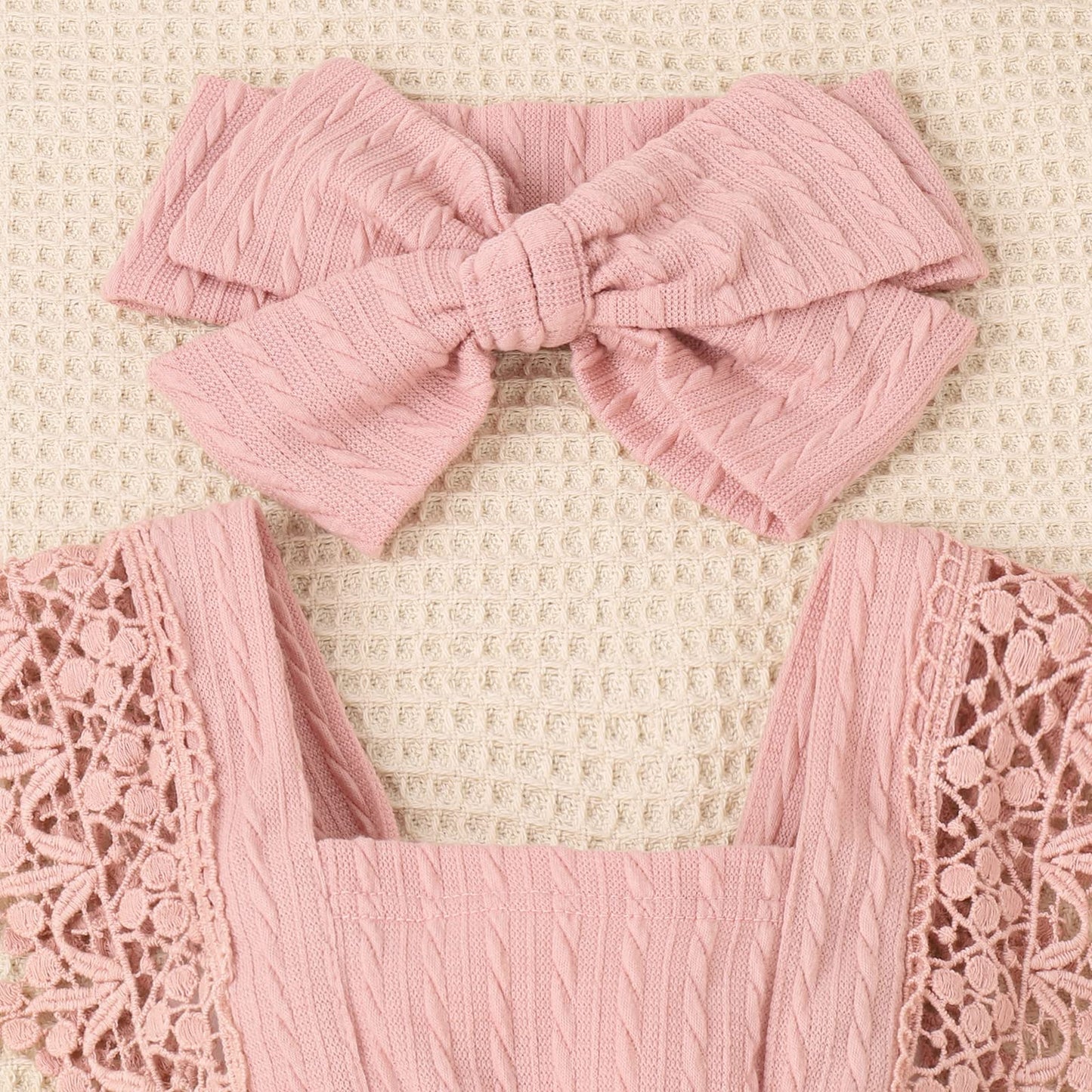 Newborn Baby Girl Lace Romper Ruffle Sleeveless Backless One Piece Jumpsuit Bodysuit with Headband Summer Clothes