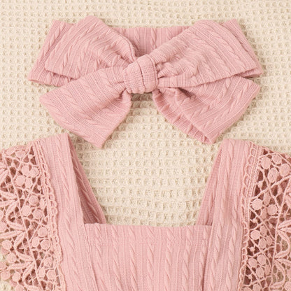 Newborn Baby Girl Lace Romper Ruffle Sleeveless Backless One Piece Jumpsuit Bodysuit with Headband Summer Clothes