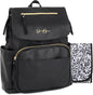 Jessica Simpson Black Vegan Leather Diaper Bag Backpack with Baby Changing Mat Pad, Stroller Strap Clips, 2 Pc. Set