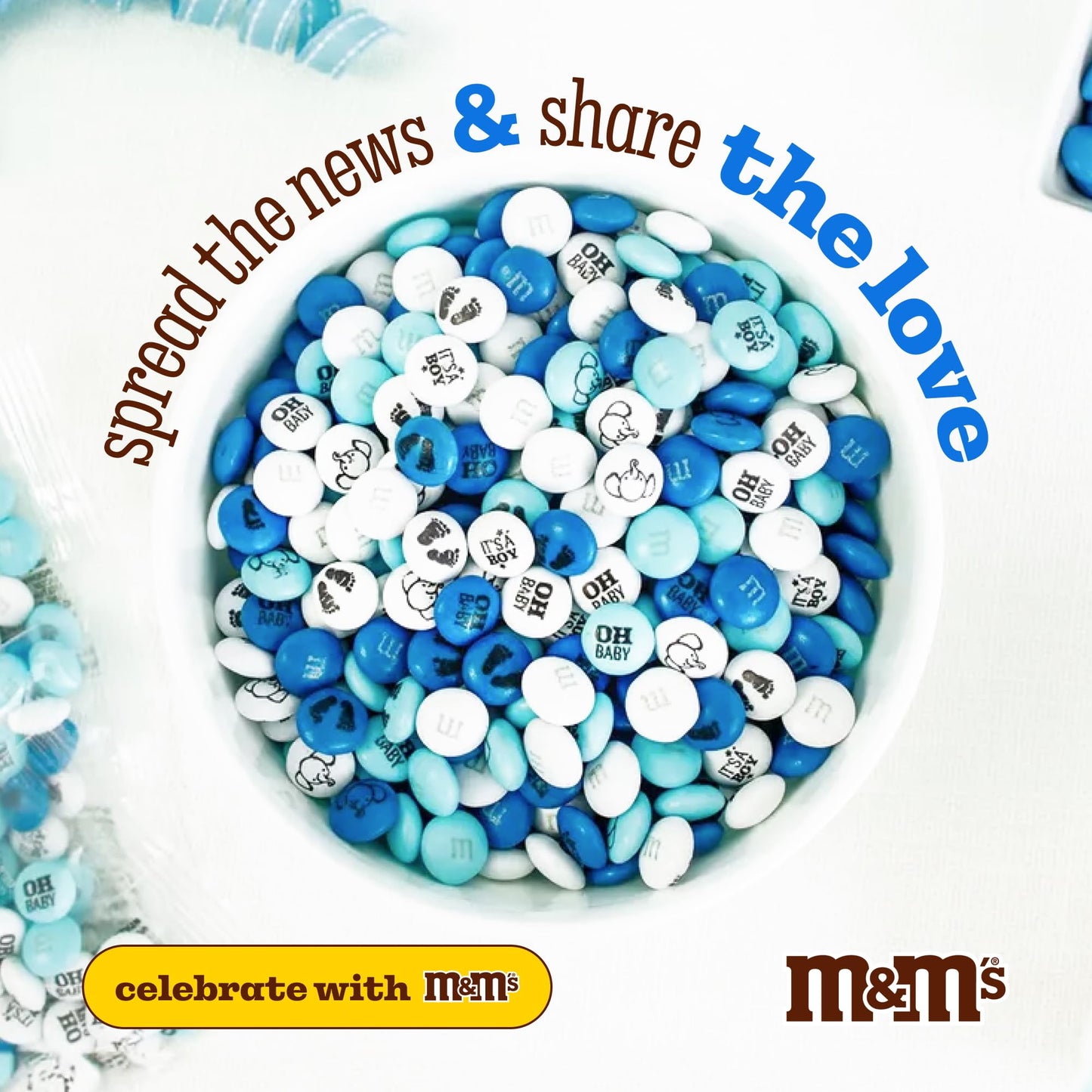 M&M'S World It's A Boy Milk Chocolate Candy 2lb Bag with White and Blue M&M'S for Baby Boy Showers Gender Reveal Parties and Baby Celebration Favors
