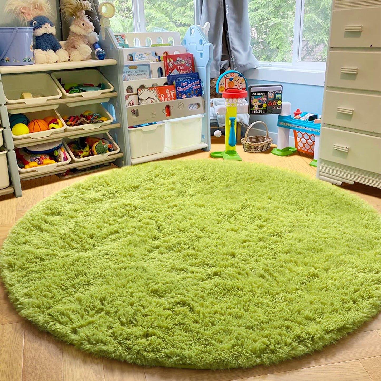 Pink Round Area Rugs 6Ft for Bedroom Living Room, Big Fluffy Shag Circle Rug for Kids Playroom, Cute Preppy Room Decor for Teen Girls, Cozy Fuzzy Furry Plush Carpets for Baby Nursery, Dorm, Classroom