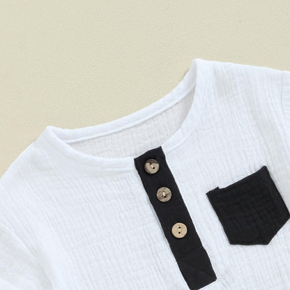 fhutpw Baby Boy Summer Outfits Henley Shirt Soft Pocket Short Sleeve Tops & Shorts Sets Infant 3 6 12 18 Months 2T Clothes