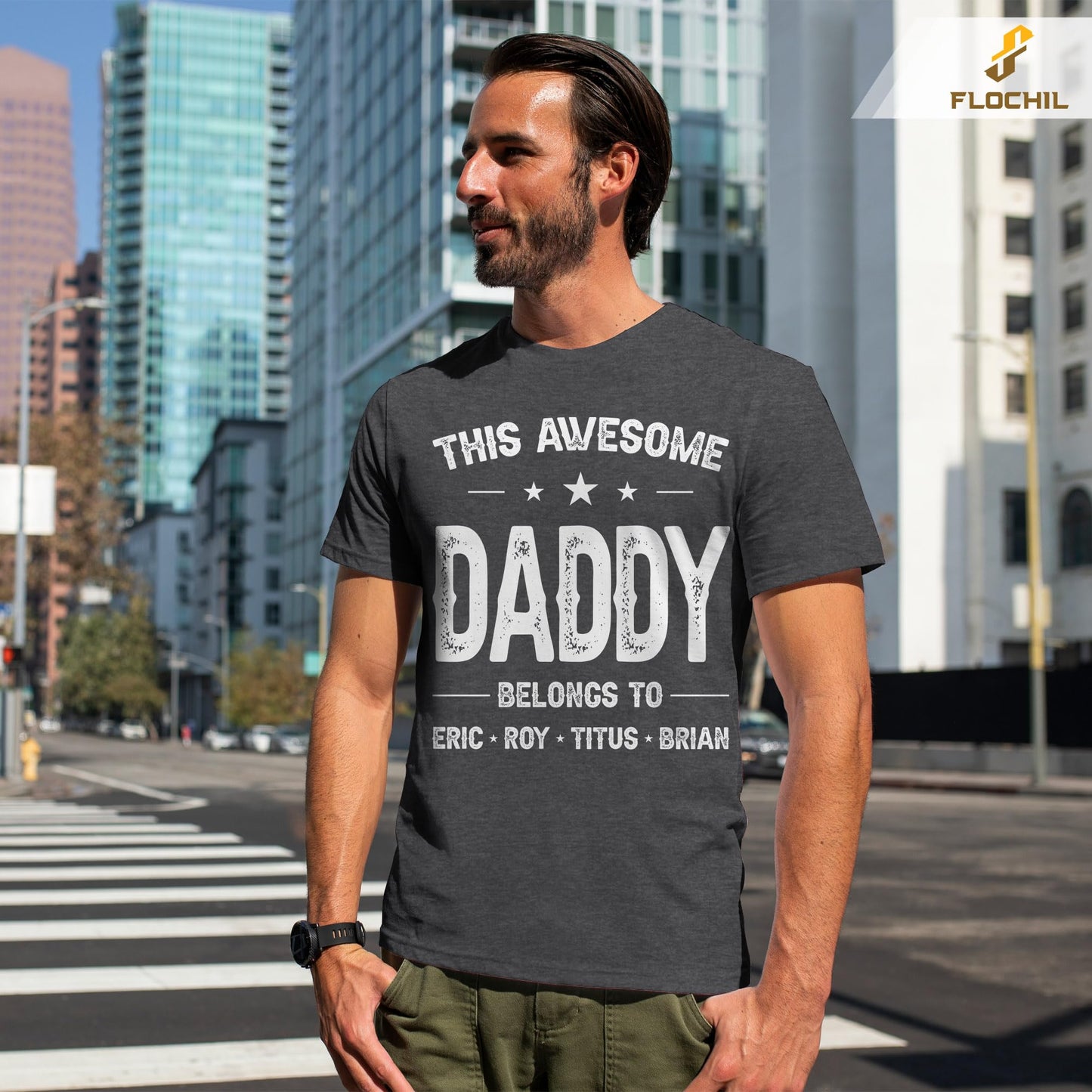 FLOCHIL Personalized Dad Shirt for Men, Custom Dad Shirt with Kids Names, Customized Fathers Day T Shirt, Gifts for Dad