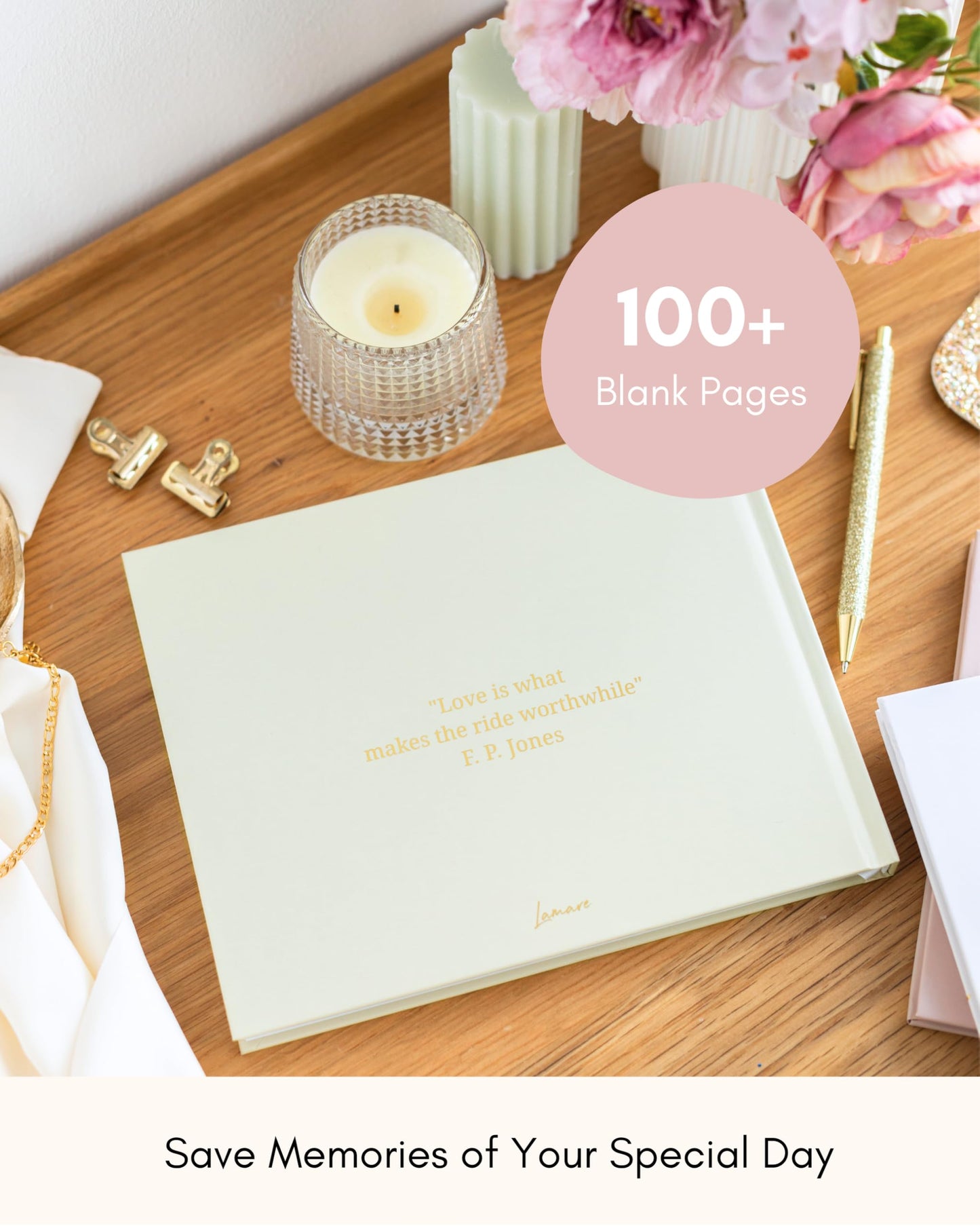 Lamare Elegant Blank Page Wedding Guest Book – The Perfect Polaroid Guest Book for Wedding Receptions, Birthdays, Baby Showers, and Special Events – A Stylish Sign-in Book for Guests