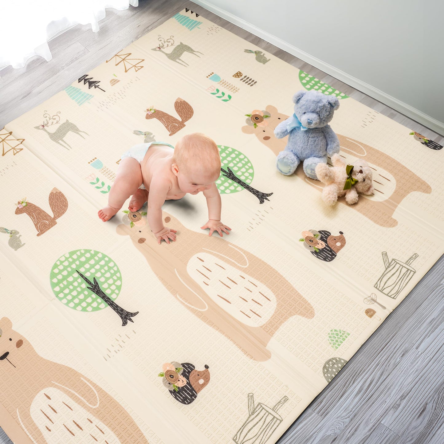 Sorbus Foldable Baby Play Mat, Kids Foam Mats for Floor with Travel Bag - Waterproof Foldable Play Mats for Babies, Infants, Toddlers, and Kids Playtime & Tummy Time 78x70x0.4 (Safari Party)