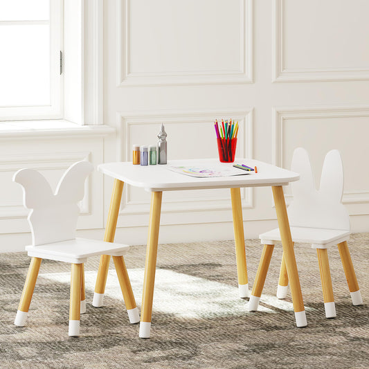 UTEX Kids Wood Table and Chair Set, Kids Play Table with 2 Chairs,3 Pieces Kids Round Table for Toddlers, Girls, Boys,White