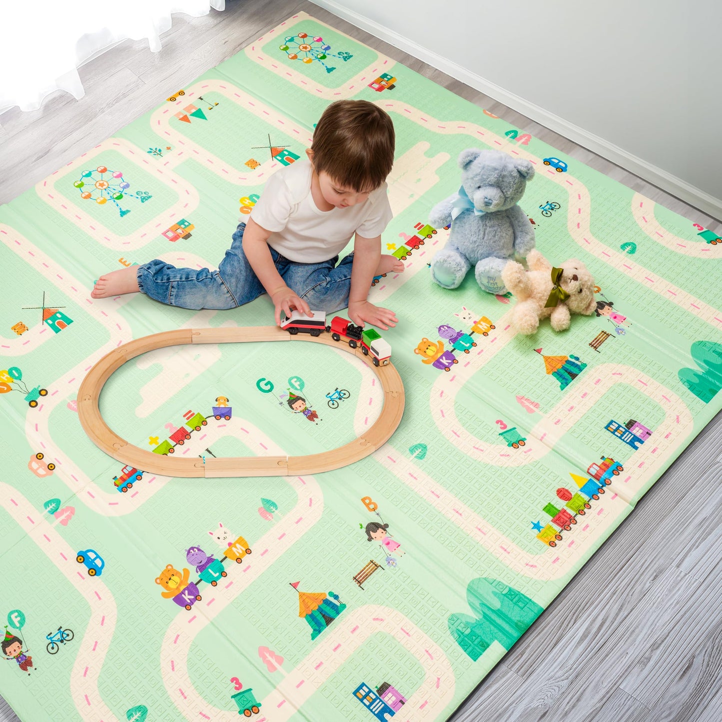 Sorbus Foldable Baby Play Mat, Kids Foam Mats for Floor with Travel Bag - Waterproof Foldable Play Mats for Babies, Infants, Toddlers, and Kids Playtime & Tummy Time 78x70x0.4 (Safari Party)