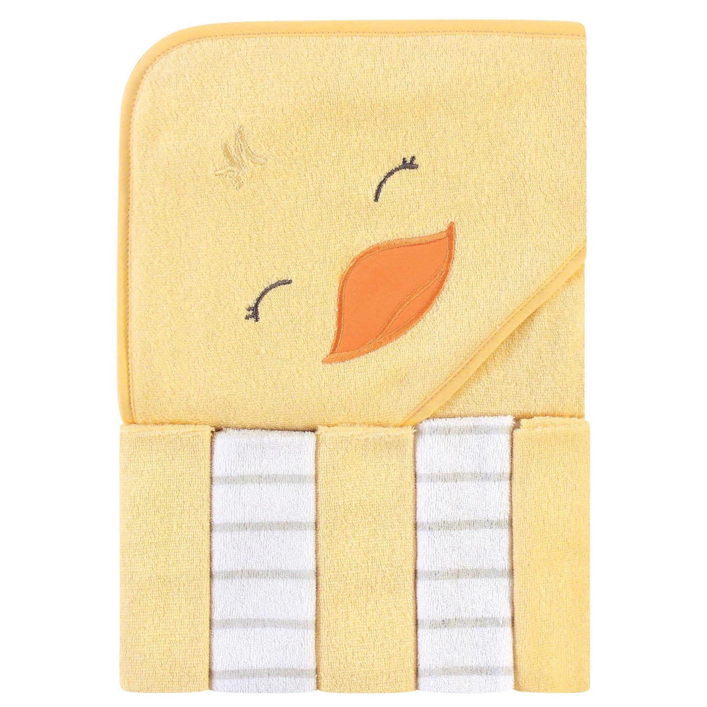 Hudson Baby Unisex Baby Hooded Towel and Five Washcloths, Modern Giraffe, One Size