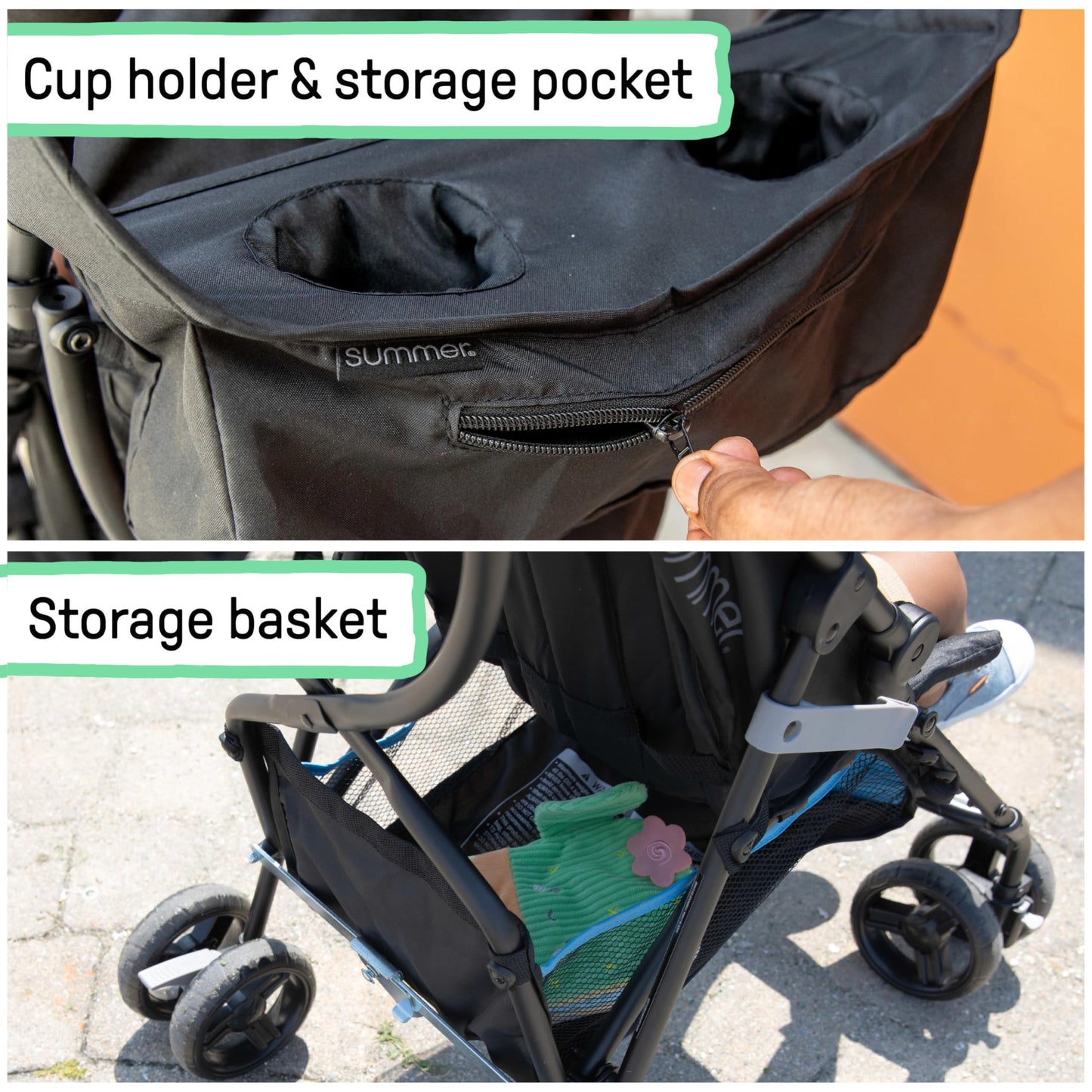 Summer by Ingenuity 3D Mini Convenience Stroller – Lightweight Stroller with Compact Fold, Multi-Position Recline, Canopy with Pop Out Sun Visor and More – Umbrella Stroller for Travel, Pink