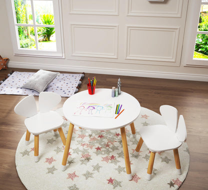 UTEX Kids Wood Table and Chair Set, Kids Play Table with 2 Chairs,3 Pieces Kids Round Table for Toddlers, Girls, Boys,White