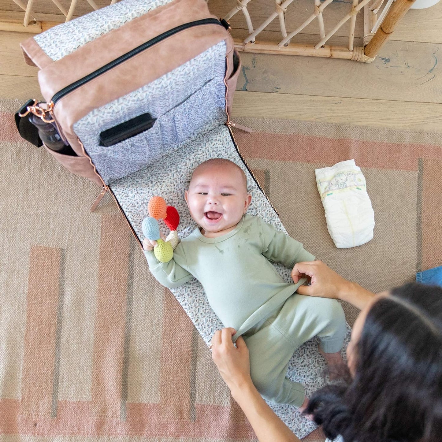 Petunia Pickle Bottom Boxy Backpack, Diaper Bag, Stylish Baby Bag, Spacious Backpack, On-The-Go Moms, Dusty Rose Leatherette
