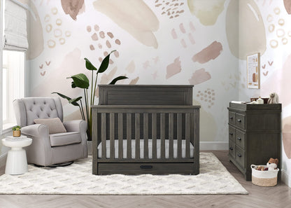 Delta Children Simmons Kids Caden 6-in-1 Convertible Crib with Trundle Drawer, Greenguard Gold Certified, Rustic Mist