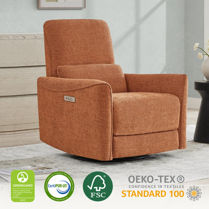 CHITA Power Recliner Chair Swivel Glider, FSC Certified Upholstered Living Room Nursery Reclining Sofa Chair with Lumbar Support, Linen