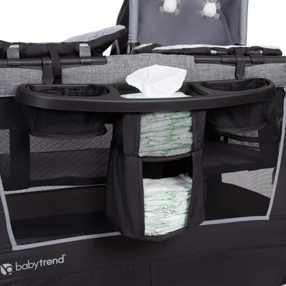 Baby Trend Lil’ Snooze™ Deluxe III Nursery Center® Playard for Twins, Cozy Grey