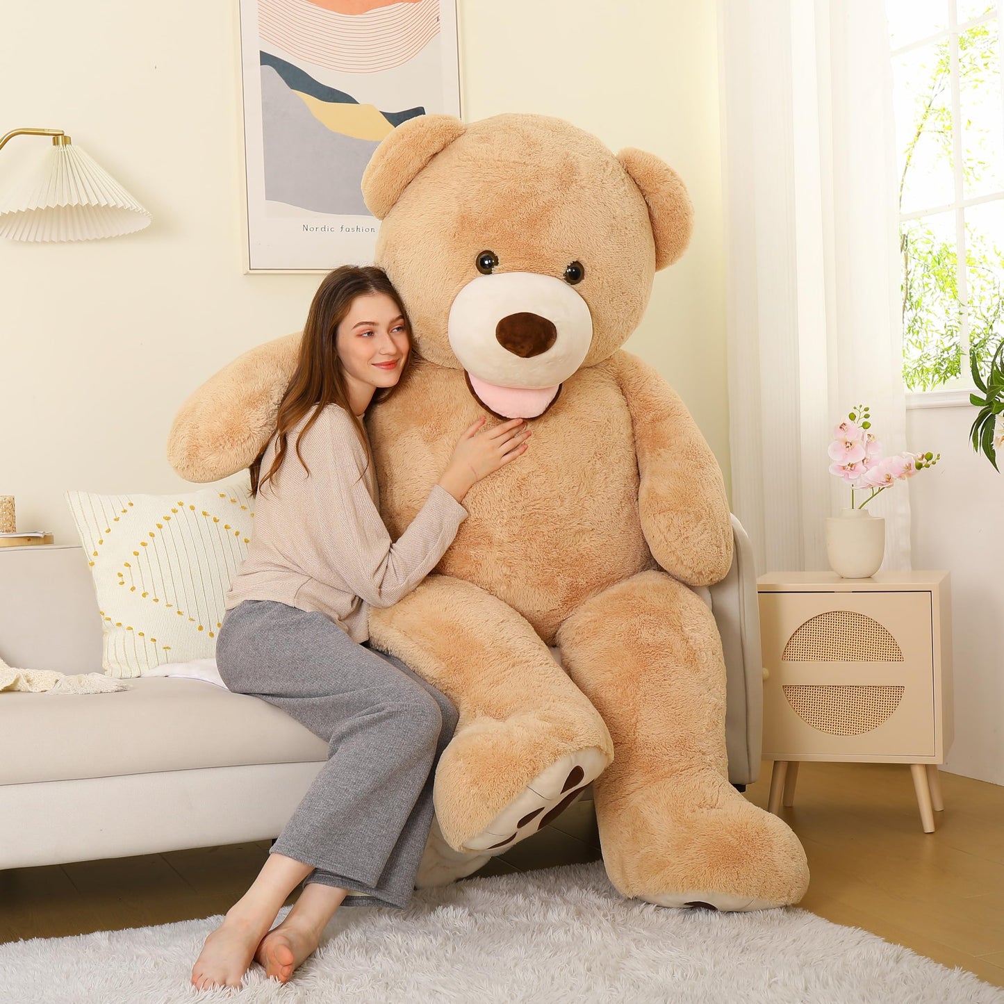 MorisMos Smile Giant Teddy Bear, 51inch Large Stuffed Bears with Big Footprints, Big Stuffed Animals Cuddly Plush Gifts for Girlfriends, Boyfriend, Dark Brown