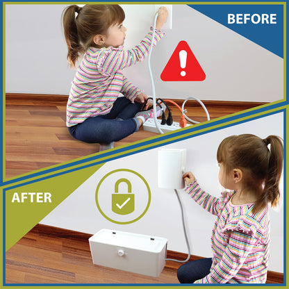 Power Strip Cover Box - Effectively Baby Proofs Power Strip with Patented Dual Lock. Convenient Side Openings for Cords & Cables. Protects Small Hands & Fingers