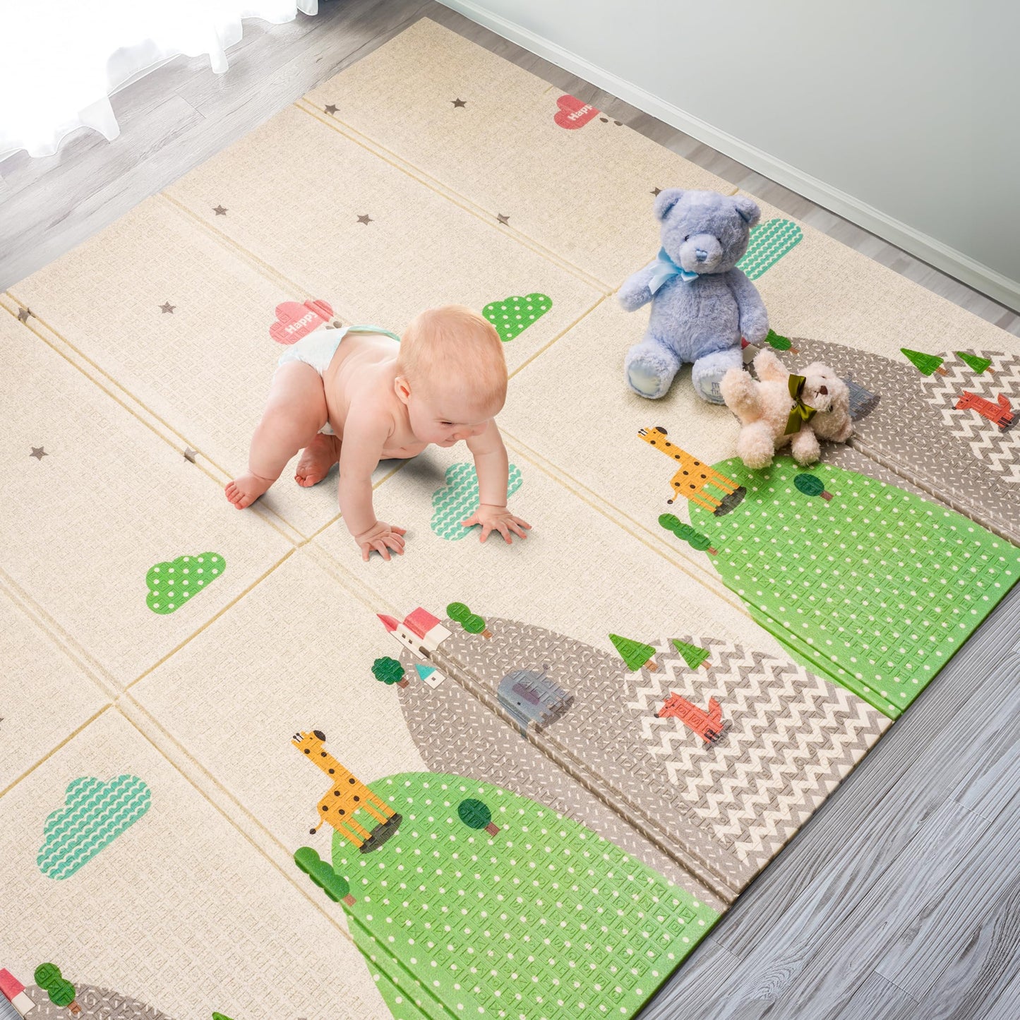 Sorbus Foldable Baby Play Mat, Kids Foam Mats for Floor with Travel Bag - Waterproof Foldable Play Mats for Babies, Infants, Toddlers, and Kids Playtime & Tummy Time 78x70x0.4 (Safari Party)