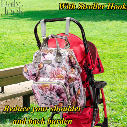 Diaper Bag Backpack for Dad and Mom with USB Charging Port Stroller Straps and Insulated Pocket,army military Travel Nappy Backpack for Daddy/Mommy (Black)