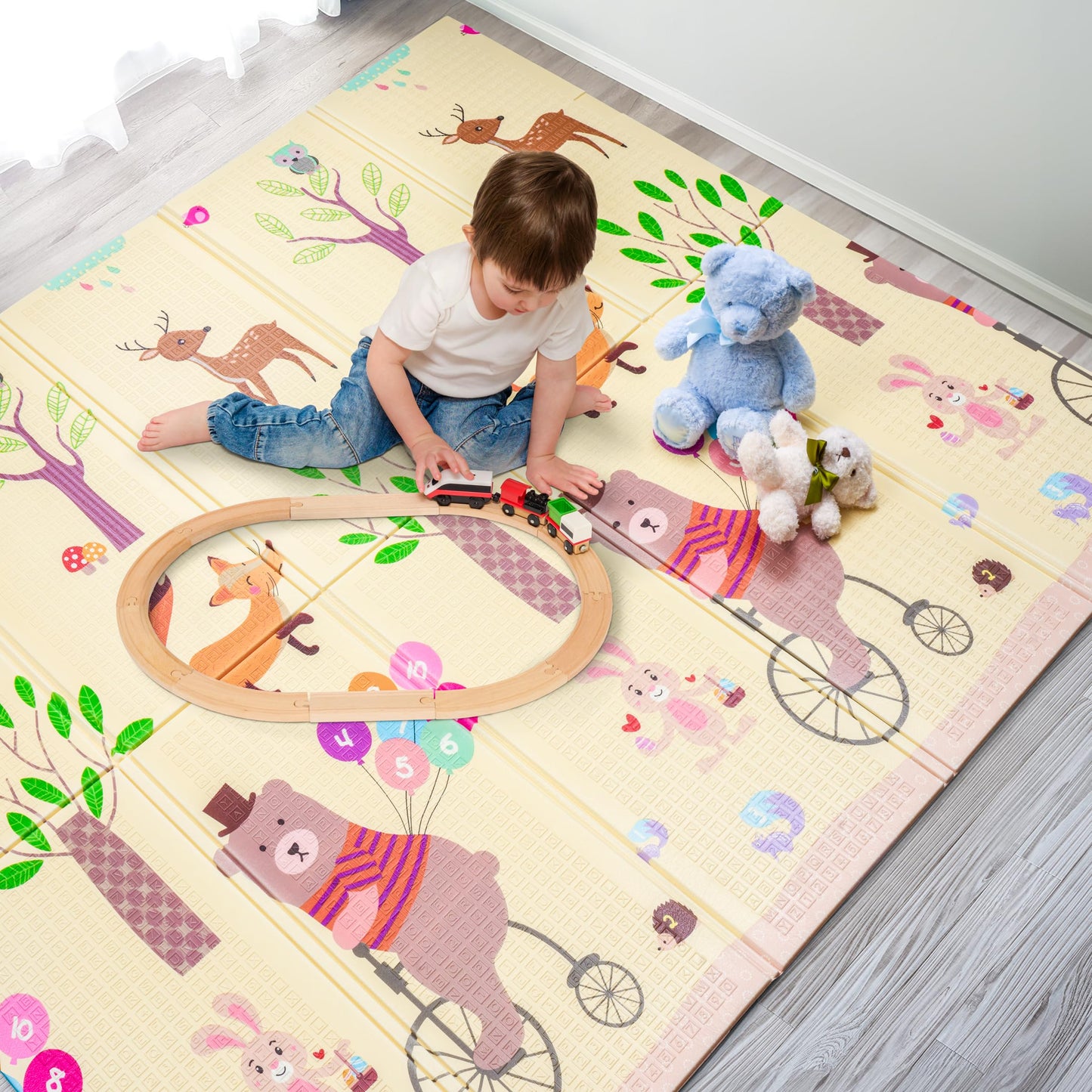 Sorbus Foldable Baby Play Mat, Kids Foam Mats for Floor with Travel Bag - Waterproof Foldable Play Mats for Babies, Infants, Toddlers, and Kids Playtime & Tummy Time 78x70x0.4 (Safari Party)