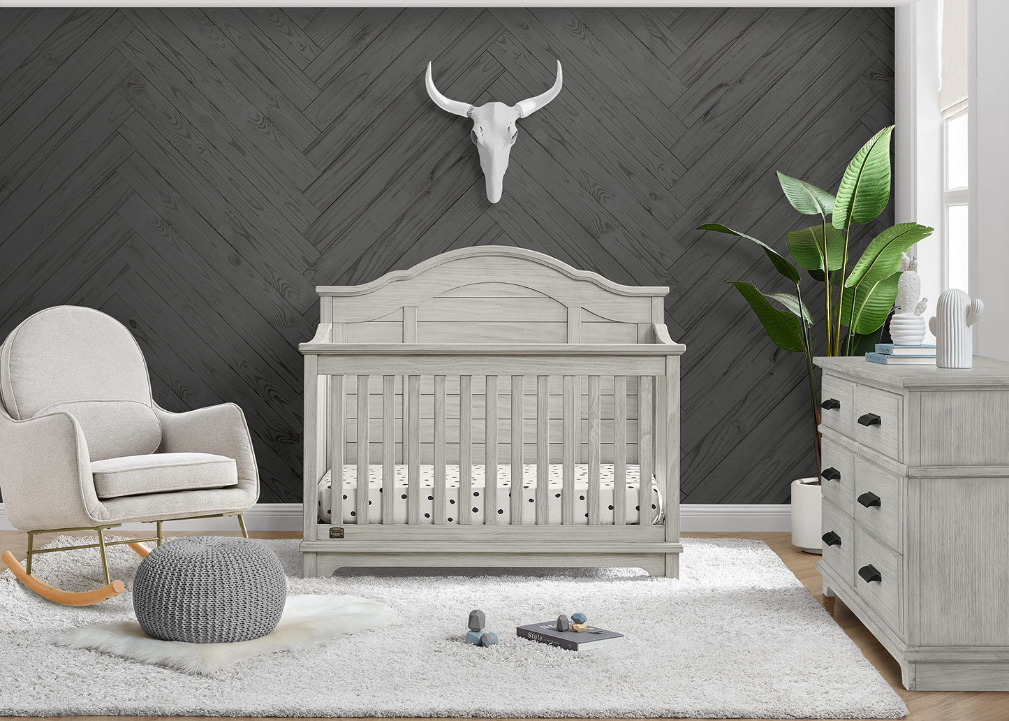 Delta Children Simmons Kids Asher 6-in-1 Convertible Crib with Toddler Rail, Aged Oak