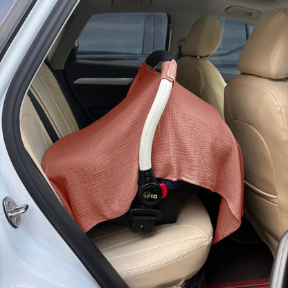 100% Muslin Cotton Car Seat Cover Baby, Carseat Canopy Cover, Universal Fit Stroller Covers for Boys and Girls (Summer Wheat)