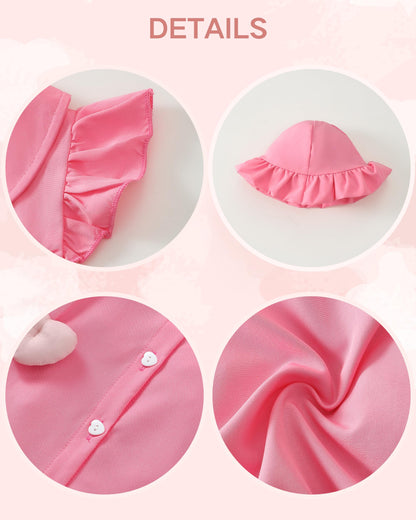 Renotemy Infant Baby Girl Dresses Toddler Girl Clothes Summer Cotton Linen Boho Smocked Sundress Gift for Girls with Hat