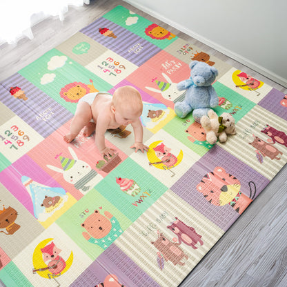 Sorbus Foldable Baby Play Mat, Kids Foam Mats for Floor with Travel Bag - Waterproof Foldable Play Mats for Babies, Infants, Toddlers, and Kids Playtime & Tummy Time 78x70x0.4 (Safari Party)