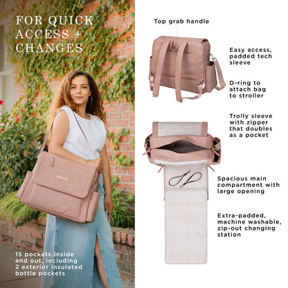 Petunia Pickle Bottom Boxy Backpack Deluxe, Diaper Bag for Parents, Stylish Baby Bag, Spacious Backpack, On-The-Go Moms, Toffee Rose