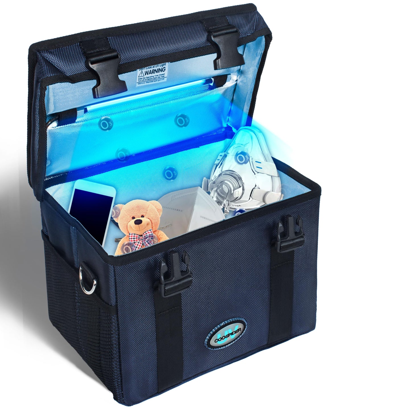 UV Light Sanitizer Box, Portable Foldable Cleaner and Sanitizing Machine with 3-level Timer, UV Cleaner Bag for Toys, Key, Towel, Mask Cleaning Machine USB & Wall Plug-in Charging Blue 12L Ozone-Free