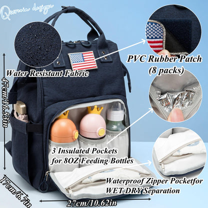 Diaper Bag Backpack for Dad and Mom with USB Charging Port Stroller Straps and Insulated Pocket,army military Travel Nappy Backpack for Daddy/Mommy (Black)