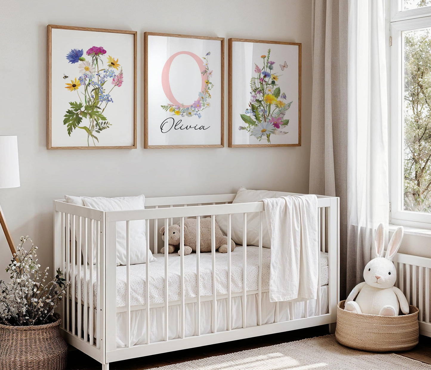Personalized Wildflower Nursery Prints, Custom Floral Name Wall Art, Baby Girl Initial Monogram Posters, Boho Watercolor Wild Flower Artwork - Unframed (Autumn Meadow, 8x10)