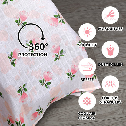 Rquite Car Seat Cover, Muslin Cotton Infant Car Seat Canopy, Breathable Baby Carrier Cover, Summer Stroller Sun Shade, Flower