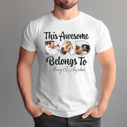 Customized DAD Shirt, Father's Day Shirt with Kids Names and Photos, Dad Birthday Gifts from Daughter Son Wife White