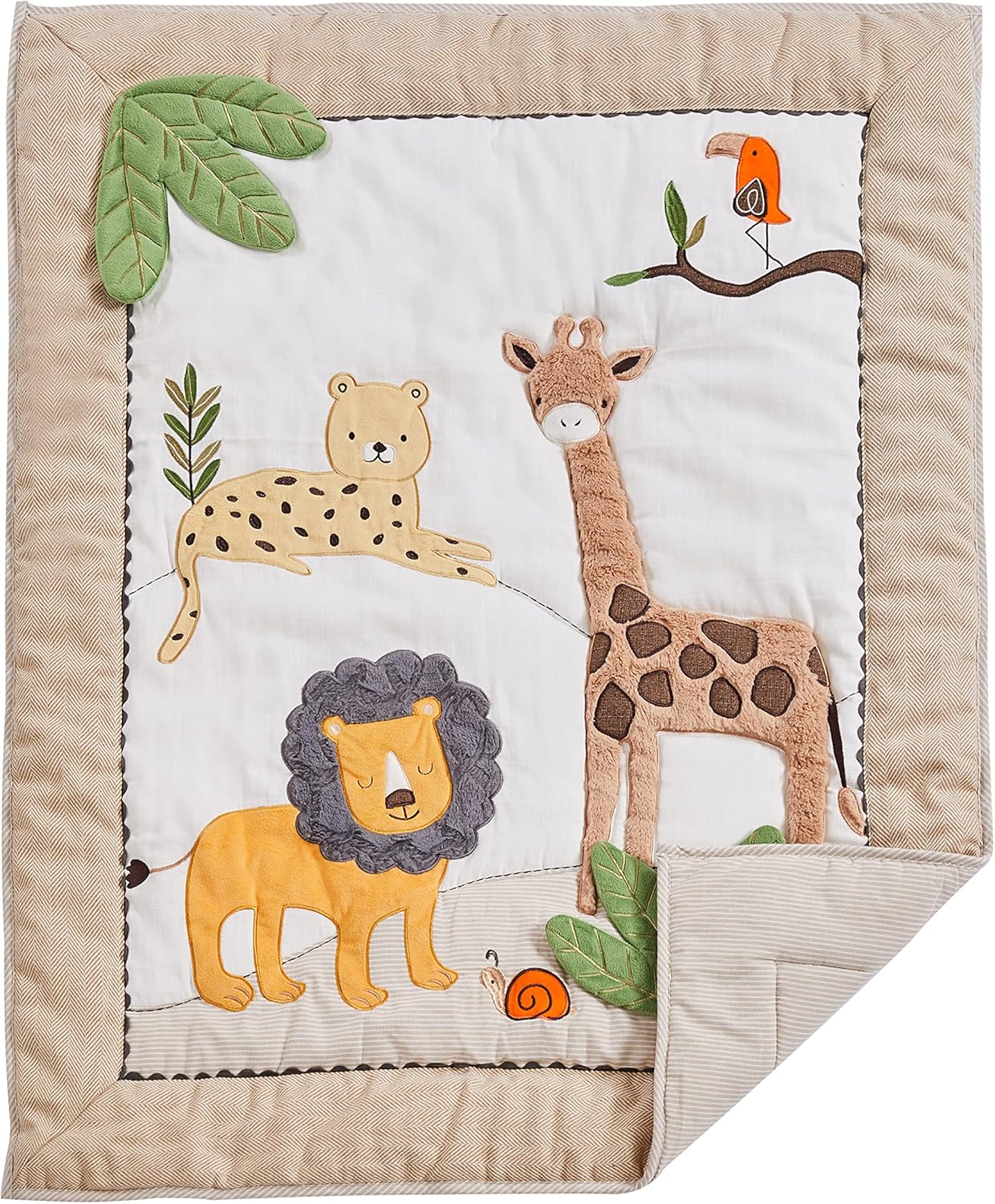 Levtex Baby - Zuma Crib Bed Set - Baby Nursery Set - Jungle - Taupe, Green, Brown, Cream - Jungle Animals - 4 Piece Set Includes Quilt, Fitted Sheet, Wall Decal & Crib Skirt/Dust Ruffle