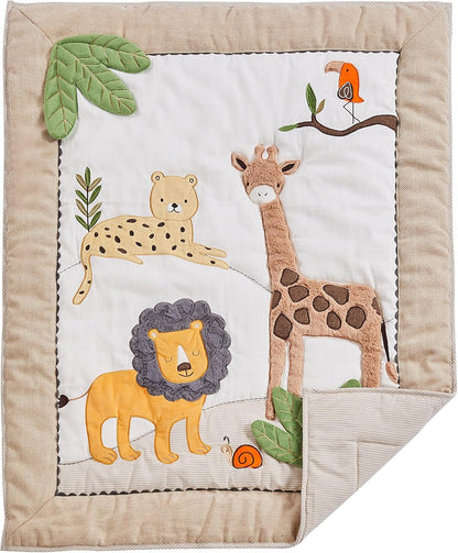 Levtex Baby - Zuma Crib Bed Set - Baby Nursery Set - Jungle - Taupe, Green, Brown, Cream - Jungle Animals - 4 Piece Set Includes Quilt, Fitted Sheet, Wall Decal & Crib Skirt/Dust Ruffle