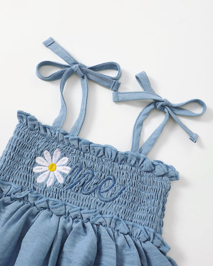 Renotemy Baby Girl Tulle Dress Sleeveless Romper Smocked Halter 1st Birthday Clothes Cake Smash Outfits with Flower Headband