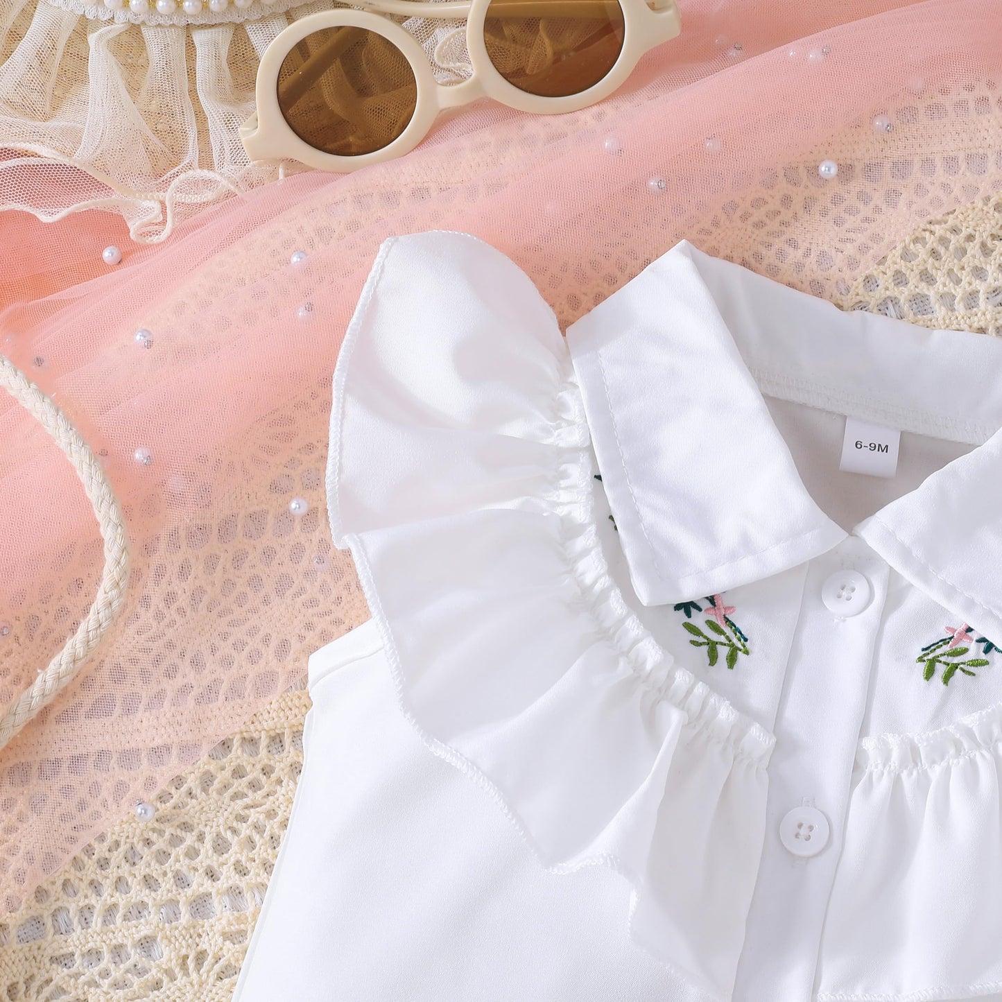 SUREPOCH Baby Girl Clothes Toddler Summer Embroidery Short Shirt Pant Girl Outfit Sleeveless Top Clothes Set