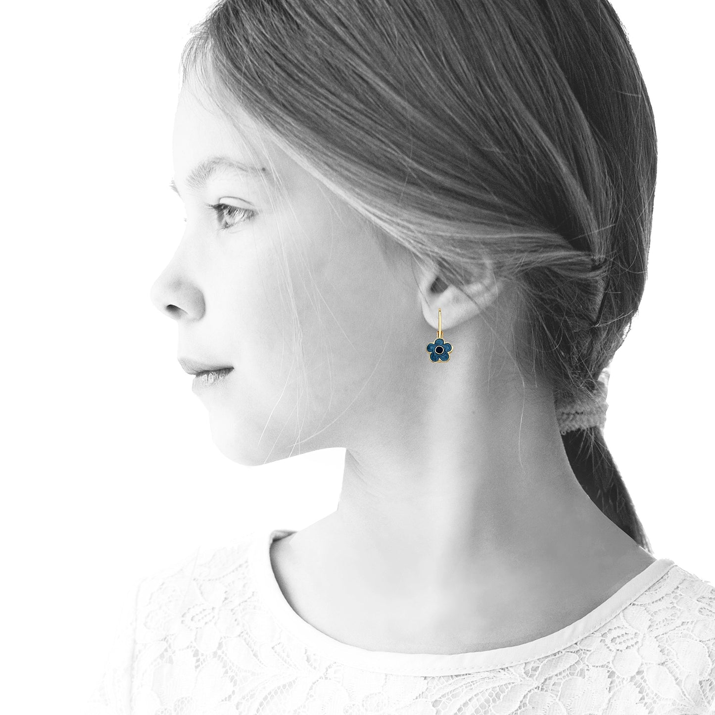 Little Miss Twin Stars Girls Earrings - 14k Gold Plated Flower Leverback Earring - Hypoallergenic and Nickel Free For Sensitive Ear